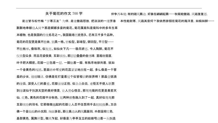 菊花作文结尾22个字左右评语
