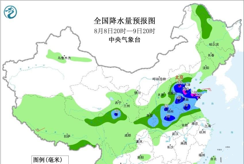北京新一轮强降雨中心已定，今晚至明天8月9日，大雨暴雨分布如下