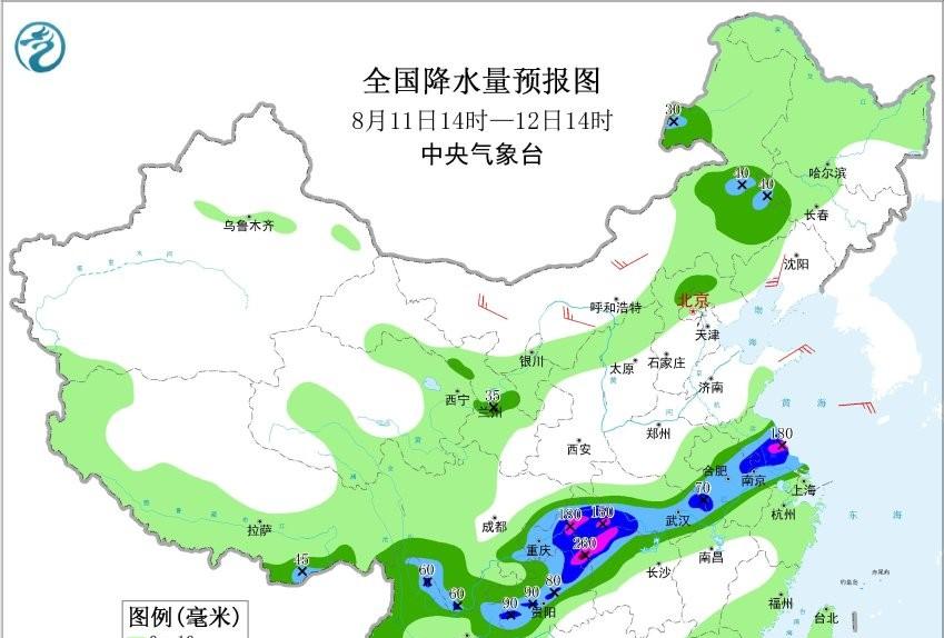 本轮强降雨中心已定，明日8月12号天气预报，暴雨大暴雨分布如下!