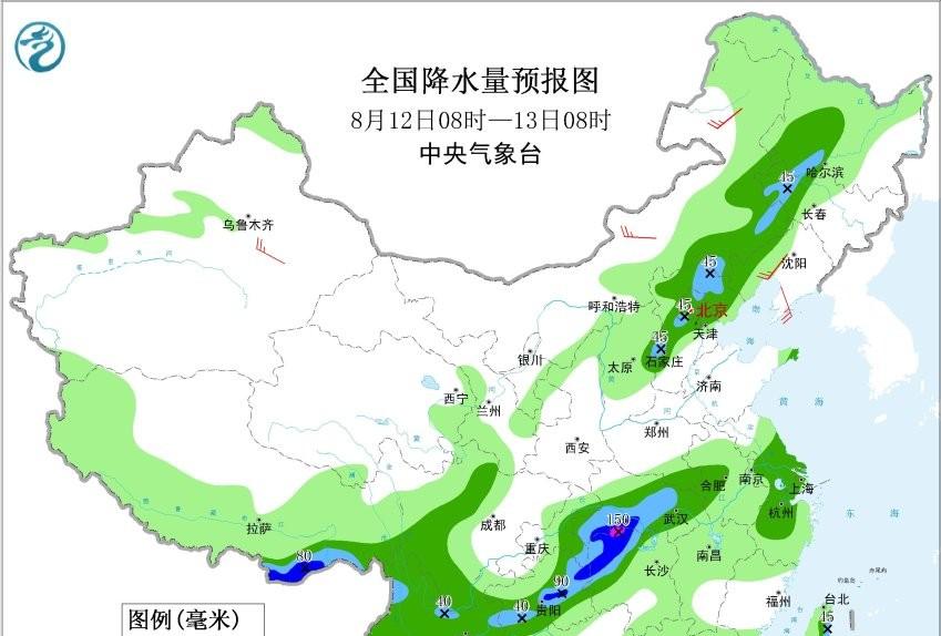 本轮强降雨中心已定，明日8月12号天气预报，暴雨大暴雨分布如下!