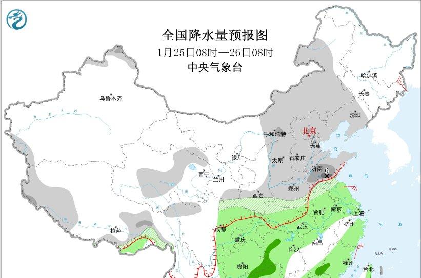 新一轮大范围冷空气来了！明天1月24至25日天气，降雪分布如下