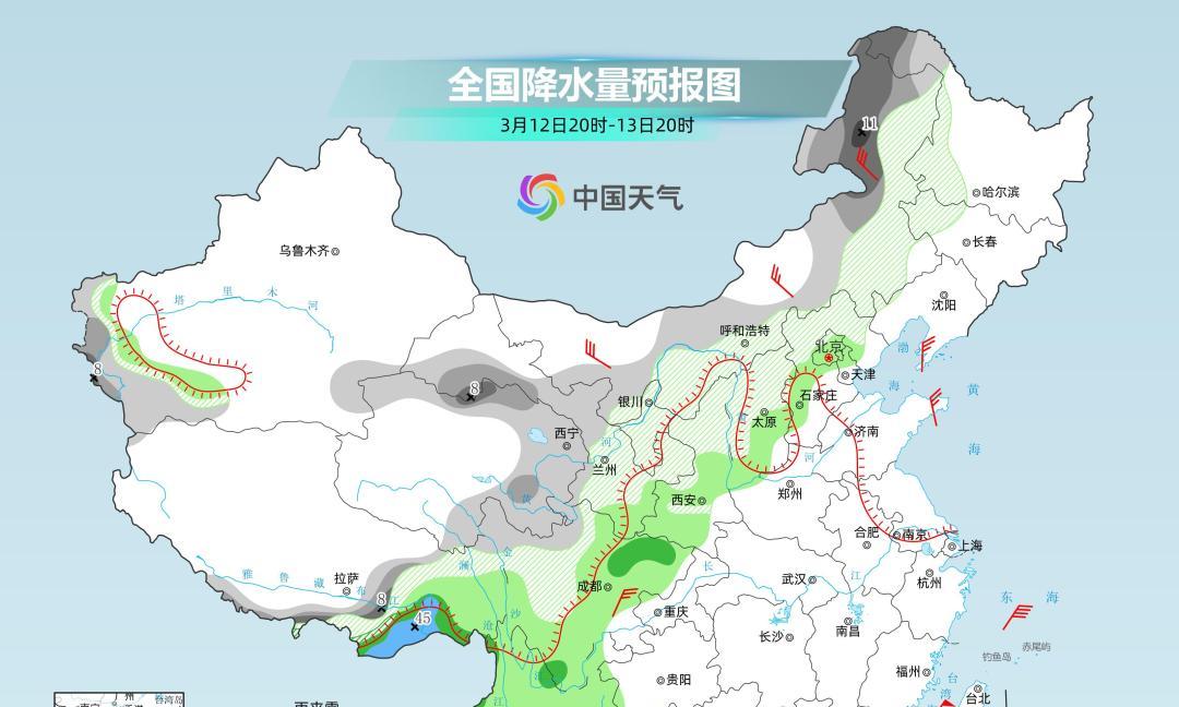 全国将迎大范围雨雪天气！一股全能型冷空气将于3月11日至15日携风带雨带沙来袭